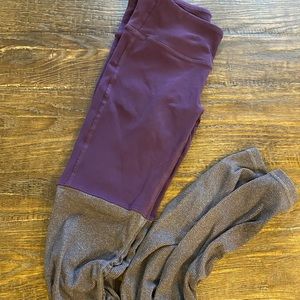 Purple and grey Alo yoga goddess ribbed leggings